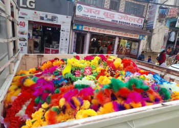 बेसीसहरमा प्लास्टिकका फूलमाला जफत